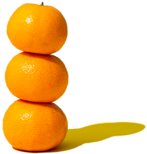 3 mandarins stacked on top of each other