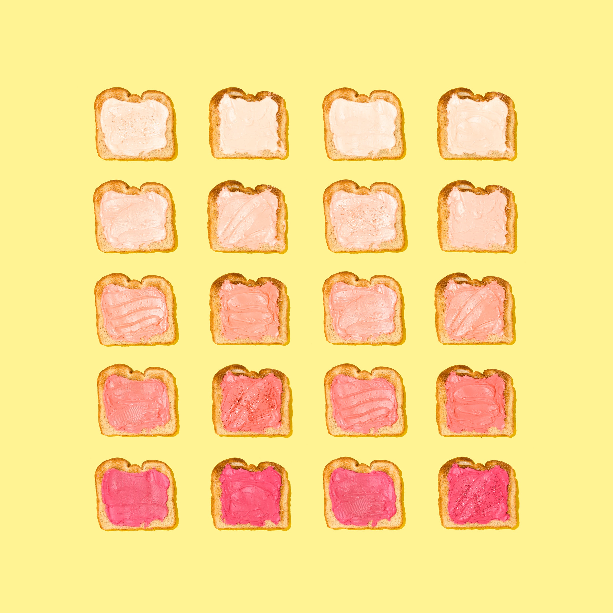 Toasts with diffrent color on their spread.